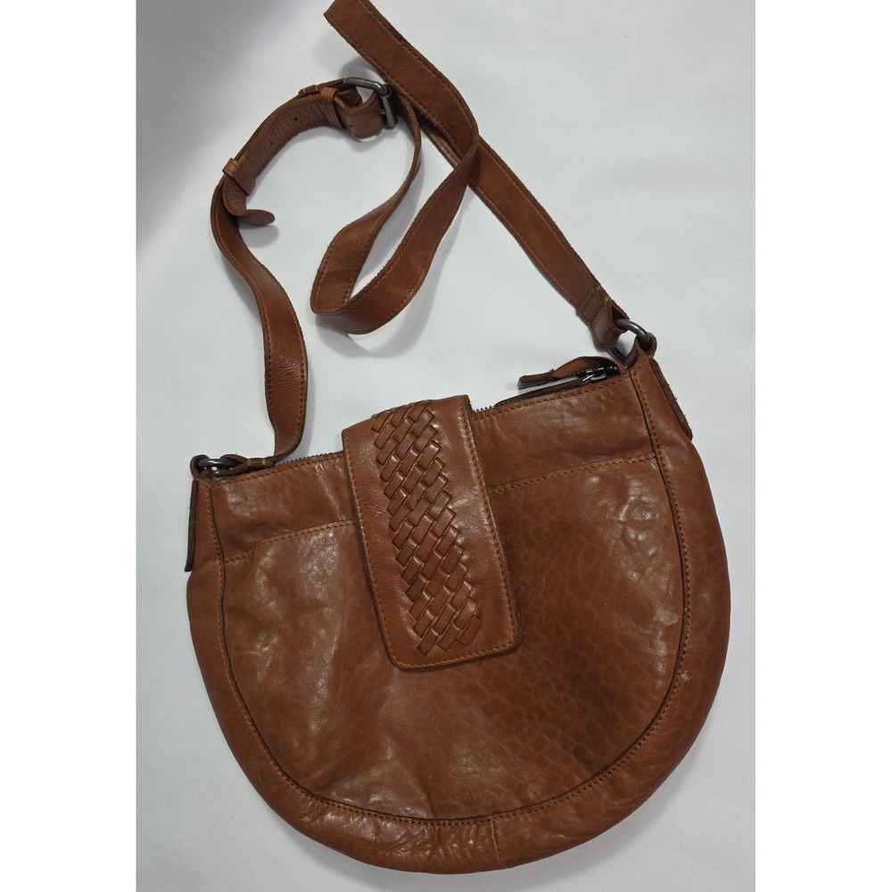 Vilenca Holland Genuine Leather Crossbody Bag Brown Woven Boho Hobo Medium